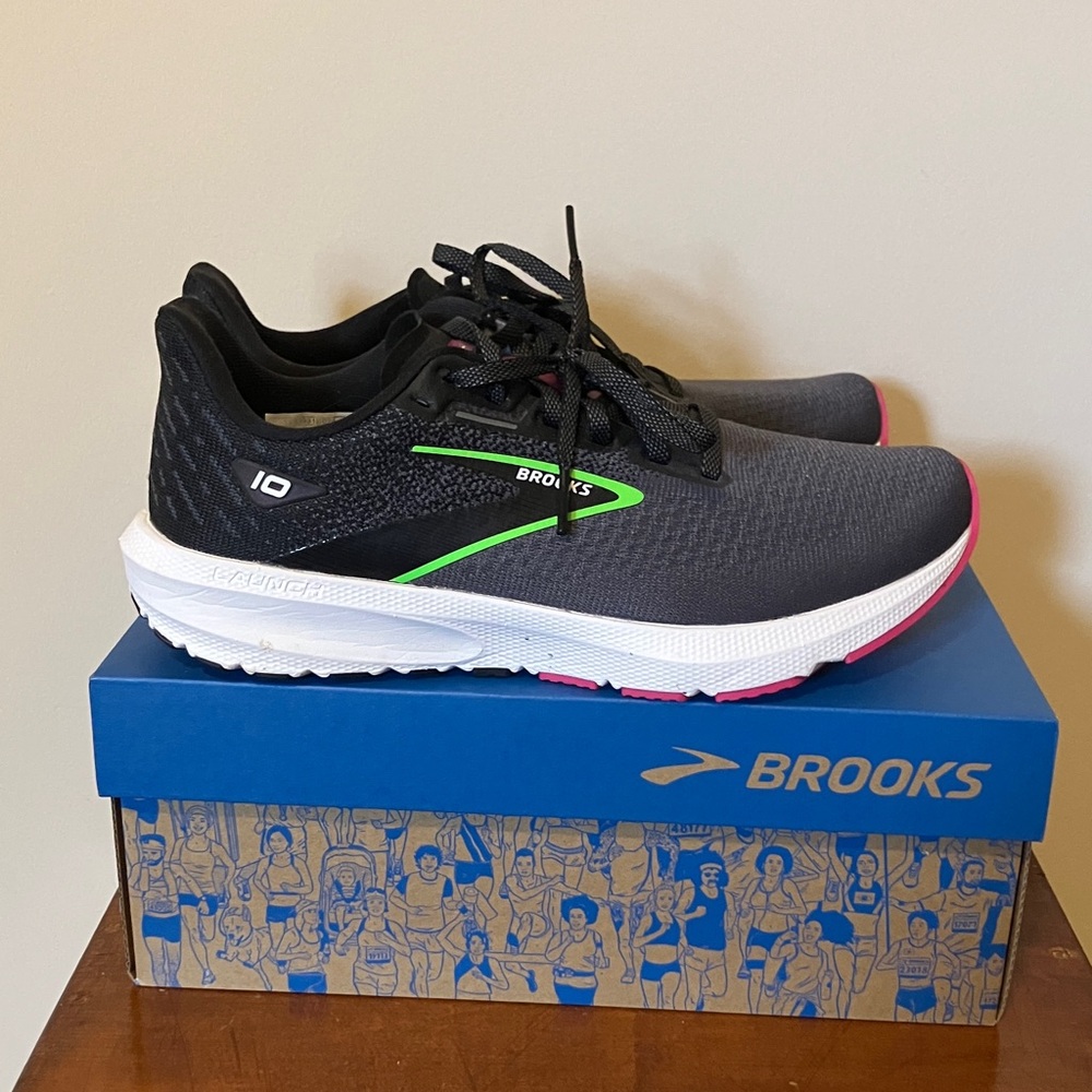Brooks Launch 10 Speed Sneakers with Green and Pink Accents